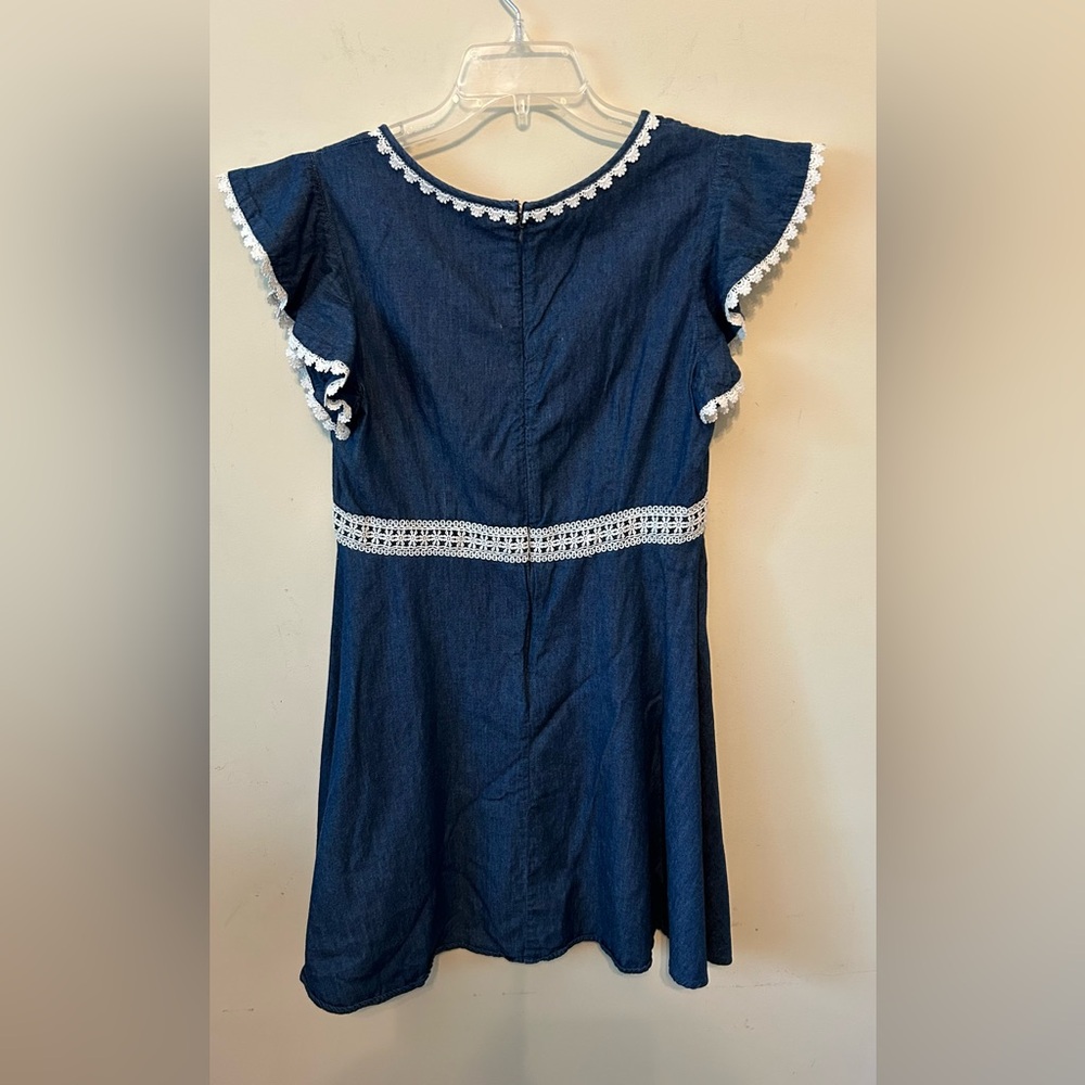 Disney’s Beauty And The Beast Belle Blue Jean Ruffle Empire Waist‎ Dress, Large - Picture 3 of 5